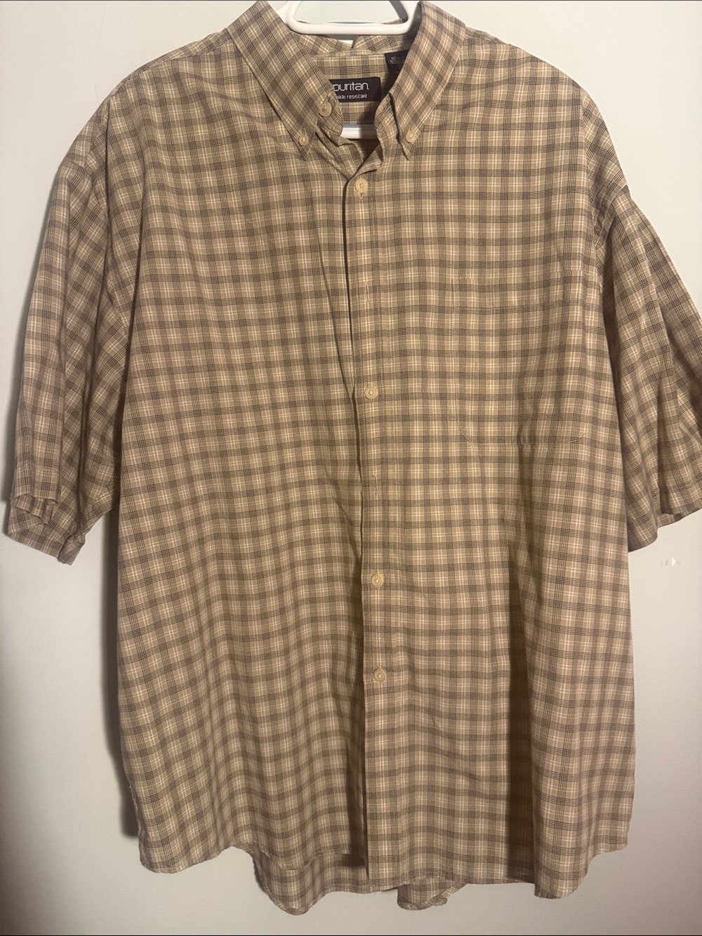 Puritan Beige Plaid Short-Sleeve Button-Down Shirt